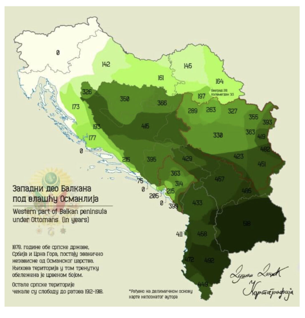 Harta me vitet e pushtimit të Perandorisë Osmane